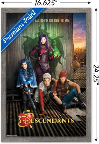 Vista 3 de Disney Descendants - Póster de pared de Key Art, 22.4 pulgadas de largo x 14.7 pulgadas de ancho, versión enmarcada de madera de granero