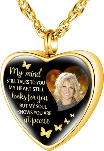 Vista 10 de XIUDA Collar de urna con foto personalizada para cenizas, collar de cenizas con foto personalizada, joyería de cremación para mujeres, collar