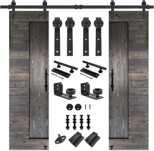 Vista 7 de S&Z TOPHAND® Puerta de granero de 20 pulgadas x 84 pulgadas con kit de herramientas correderas de 4 pies, estilo moderno sin terminar/madera