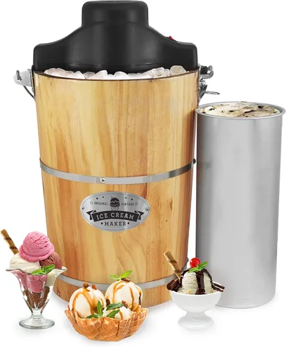 Vista 11 de Elite Gourmet EIM924LX - Máquina eléctrica para hacer helados de madera de los Apalaches vintage de 4 cuartos de galón con forro a prueba de fugas
