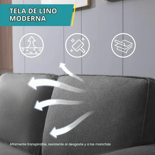 Vista 6 de BALUS Sofás seccionales de 78 pulgadas de ancho para sala de estar, sofá de tela de lino con otomana de almacenamiento, sofá de 3 plazas con Gris