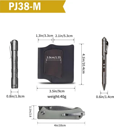 Vista 5 de VIPERAED PJ38 Funda multiherramienta de cuero para hombres, 4 en 1, organizador de bolsillo EDC para cuchillo de bolsillo, linterna multiherramienta