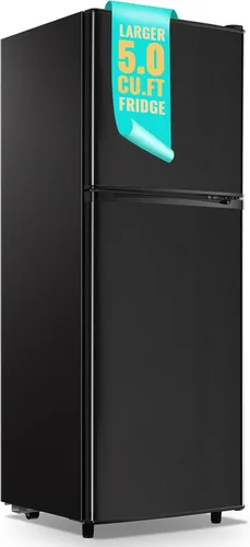 Vista 11 de WANAI Refrigerador pequeño con congelador de 3.5 pies cúbicos, mini refrigerador con congelador en la parte superior, doble puerta, pequeño Negro