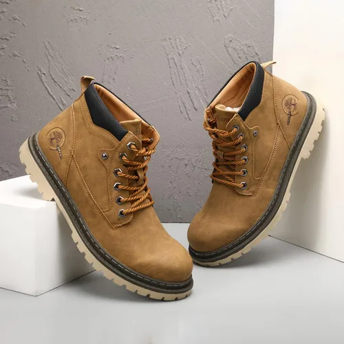 Vista 7 de Shaire Botas Chukka de cuero para hombre Botines con cordones para hombre Botas cómodas casuales