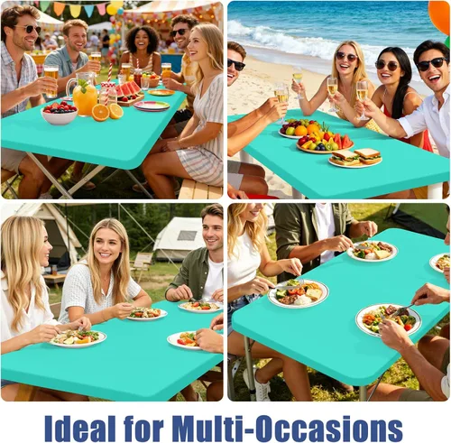 Vista 9 de Moosfor Mantel rectangular de elastano de 4 pies, manteles elásticos ajustables para pícnic, funda elástica y lavable para mesa de patio para Azul