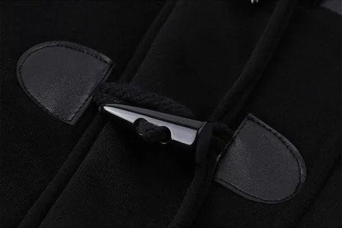 Vista 4 de JiangWu - Chaqueta cálida de invierno con capucha y forro de vellón, botones tipo cuerno, para mujer