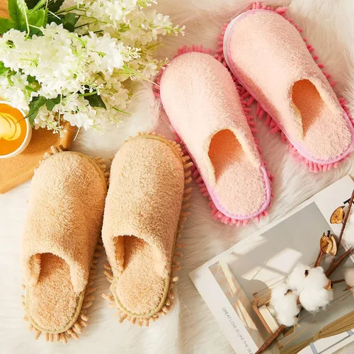 Vista 5 de Jecery 2 pares de pantuflas de microfibra para limpieza de suelos de chenilla, limpiadores de tabla base, herramientas de limpieza para el hogar