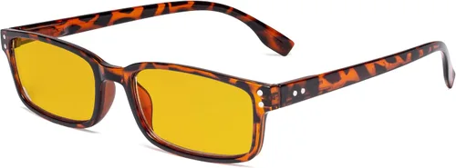 Vista 13 de Eyekepper Anteojos de lectura para computadora con marco rectangular clásico, con bisagras, lentes teñidas de naranja