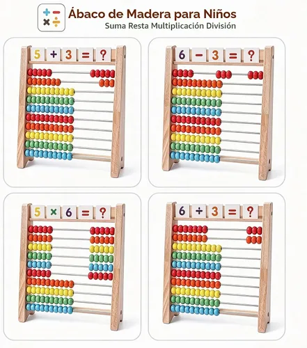 Vista 3 de Ábaco de madera para niños, marco de conteo Montessori de 100 cuentas para matemáticas