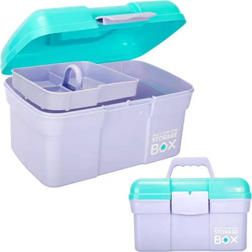 Vista 8 de TERGOO Caja organizadora multiusos de 11 pulgadas con bandeja extraíble, organizador portátil de manualidades pequeño con asa, caja de herramientas