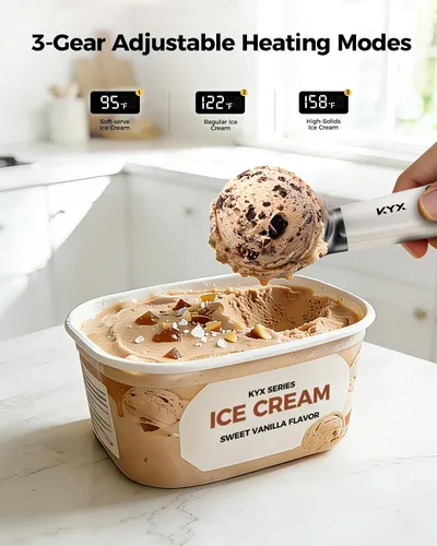Vista 5 de KYX Cuchara de helado calentada recargable, cuchara eléctrica para helado Blanco