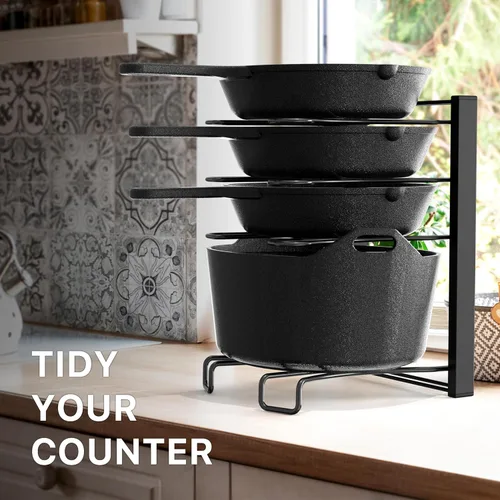 Vista 6 de SIMPLE HOUSEWARE Organizador de sartenes de altura ajustable con 5 compartimentos, color negro