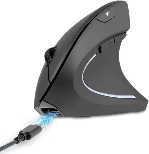 Vista 10 de Perixx PERIMICE-713RX - Ratón inalámbrico recargable vertical - Función de carga dual con cable y sin cable - Incluye base de carga - Diseño de 6