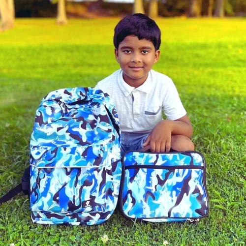 Vista 4 de Fenrici - Mochila para niñas, niños y adolescentes, mochila reciclada para laptop, de 16 x 13.5 pulgadas, L, Impresión de tiburón azul.