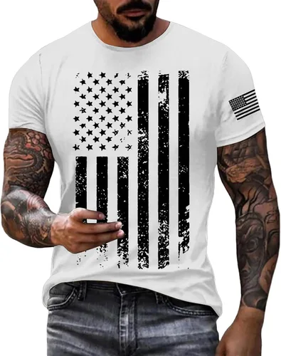 Vista 8 de Camisetas patrióticas para hombre del 4 de julio para el 4 de julio, camiseta patriótica de manga corta con cuello redondo y bandera estadounidense
