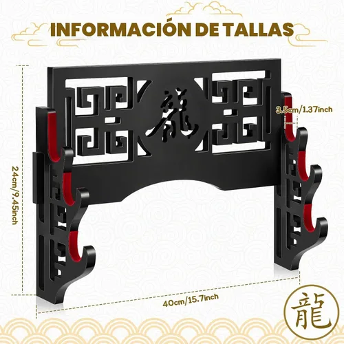 Vista 2 de Barydat - Soporte de pared para espada katana de 3 niveles, color negro