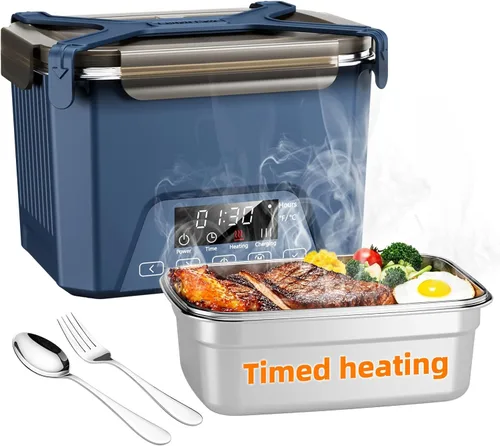 Vista 9 de Fiambrera eléctrica inalámbrica para adultos, lonchera calentada con batería de 20000 mAh con calentamiento automático, calentador de alimentos