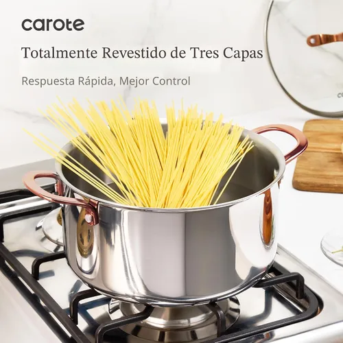 Vista 7 de CAROTE Juego de utensilios de cocina de acero inoxidable de tres capas, juego de ollas y sartenes, juego de cocina de inducción no tóxica, colección