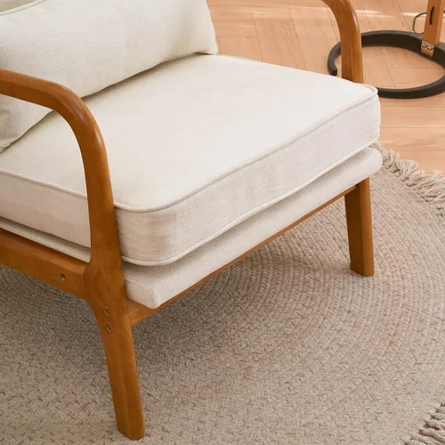 Vista 9 de Silla de ocio con reposabrazos y patas de madera maciza, silla de sala de estar moderna de mediados de siglo, sofá individual, para sala de estar