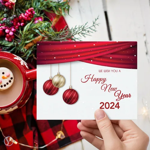Vista 4 de 2024 We Wish You A Happy New Year Tarjetas de felicitación – Nochebuena roja, Navidad, vacaciones, saludos, invitaciones, agradecimientos, anuncios