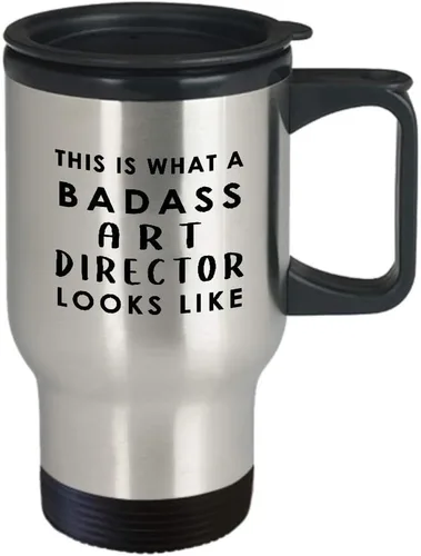 Vista 2 de Gifts for Badass Art Director Travel Mug Insulated Coffee Tumbler - Artist Dept Creative Department Team Design Advertising Office Funny Cute Gag