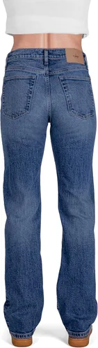 Vista 4 de Pantalones clásicos de mezclilla de tiro medio y corte recto para mujer