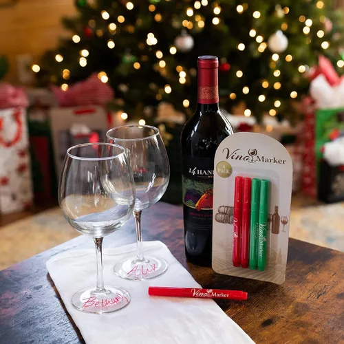 Vista 5 de Rotuladores de vino para copas de vino, marcadores de bebidas lavables, perfectos para fiestas de vacaciones, accesorios de bar en casa, regalos