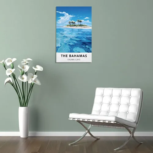Vista 5 de Póster de viaje vintage de The Bahamas Exuma Cays de 08 x 12 pulgadas (7.9 x 11.8 in), póster de arte de pared y lienzo de arte de pared para sala