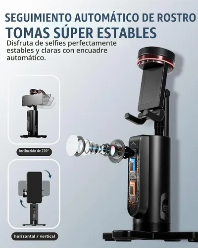 Vista 2 de Trípode de teléfono con seguimiento automático, rotación de 360°, trípode de seguimiento facial automático con gestos y control remoto, soporte