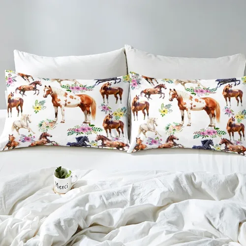 Vista 8 de Sábana bajera ajustable de caballo, sábanas de flores de animales de granja, tamaño individual para niños, adolescentes, adultos, dormitorio, juego