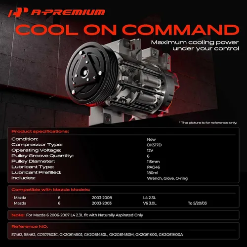 Vista 2 de A-Premium Compresor de aire acondicionado con embrague compatible con Mazda 6 2.3L 3.0L 2003-2008