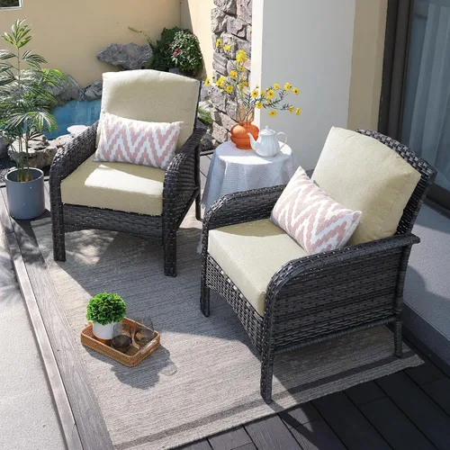 Vista 15 de ovios - Juego de muebles de patio de 2 piezas, sofá de mimbre para exteriores con sillas, silla de ratán con respaldo alto con cómodos cojines