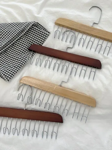 Vista 3 de 4 soportes de madera para cinturones, colgador multifuncional para cinturón de madera con 8 ganchos de metal, organizador de perchas de madera