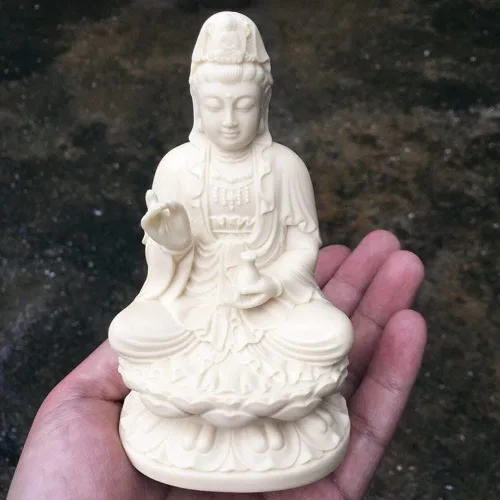Vista 7 de Kingzhuo Estatua de la diosa china, hermosa estatua de Kuan Yin en loto, 5.1 pulgadas de alto (material de poliresina)