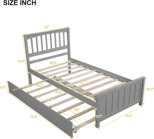 Vista 2 de Harper & Bright Designs Marco de cama doble con cama nido, plataforma para niños, cama doble con cama nido extraíble, madera maciza, no necesita