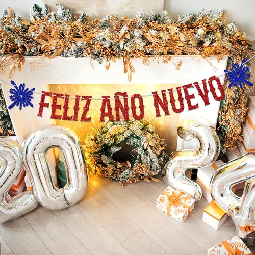 Vista 4 de Cartel de Feliz Anos Nuevo – Cartel de fiesta de Nochevieja en español 2026, Hello 2026, Cheers to 2026, suministros de decoración de fiesta