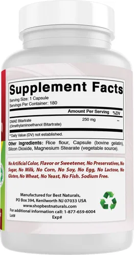 Vista 6 de Best Naturals Suplemento DMAE 250 mg 180 Cápsulas - Bitartrato de dimetilaminoetanol