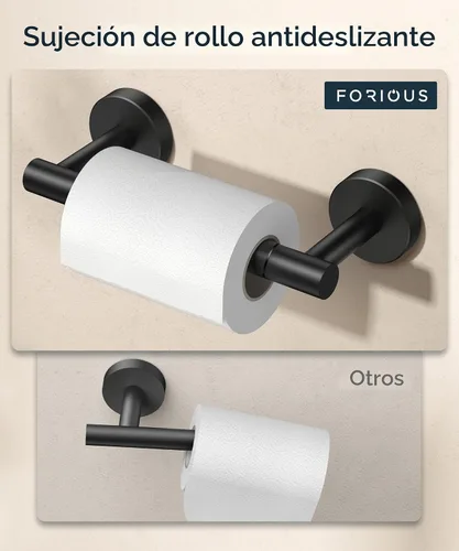 Vista 6 de FORIOUS Soporte de papel higiénico comercial Soporte de pared para pañuelos Negro mate