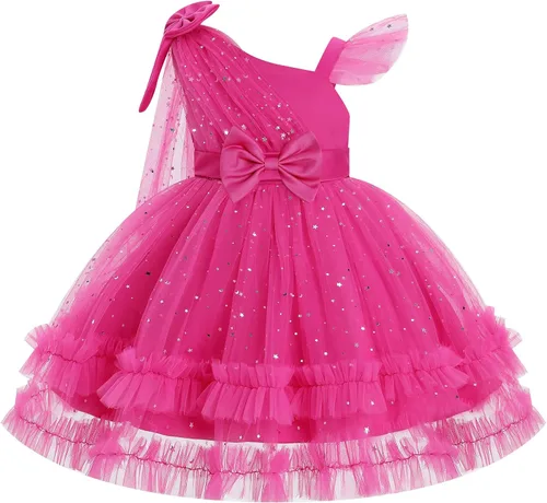 Vista 23 de IBTOM CASTLE Vestido de cumpleaños para niñas, con corazón, de tul, con destellos, de princesa, para bebé, vestido de niña de flores, para boda