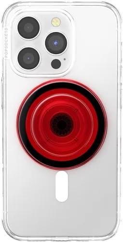 Vista 3 de PopSockets Agarre para teléfono MagSafe con soporte, soporte magnético, parte superior intercambiable, sujeción segura para fundas MagSafe de rojo