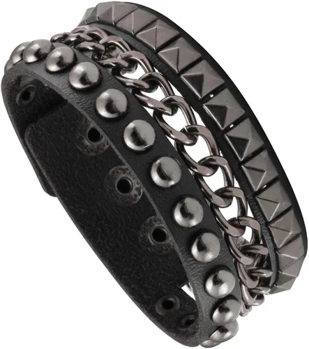 Vista 6 de Eigso 3 pulseras punk de cuero para hombres y mujeres de Rock Rivet Wrap Retro Spike pulsera ajustable