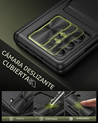 Vista 4 de Funda para Samsung Galaxy Z Fold 5 con tarjetero y cubierta para cámara deslizante, protector de pantalla integrado y protección de bisagra, funda
