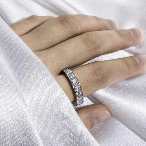 Vista 5 de AnuClub Moissanite Eternity Wedding Band Ring D Color Lab Diamond 18K Gold Plated Silver Ring for Women With Certificate