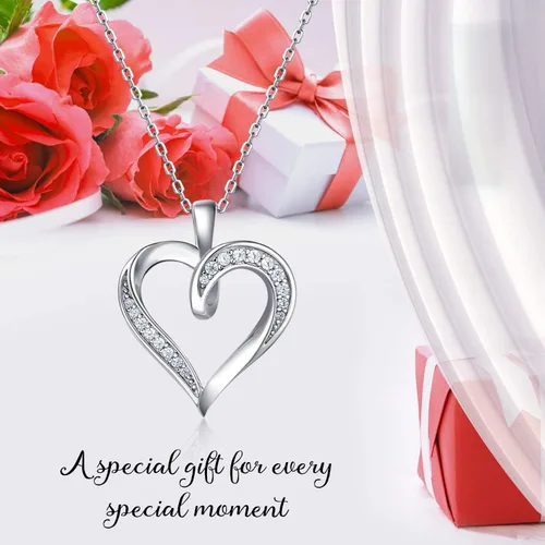 Vista 2 de Billie Bijoux Collar de corazón de plata de ley 925 chapado en platino redondo con circonita cúbica y diamante fino, regalo para mujeres y niñas