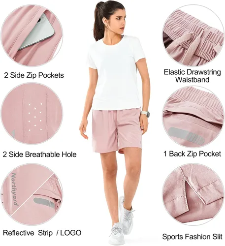 Vista 40 de NORTHYARD Pantalones cortos deportivos de senderismo para mujer, de secado rápido, ligeros, para gimnasio, entrenamiento, con 3 bolsillos