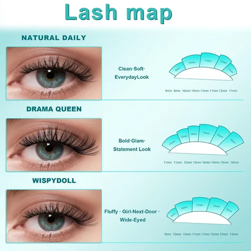 Vista 6 de AMZGIRL Lash Kit de racimos de 320 unidades, extensiones de pestañas