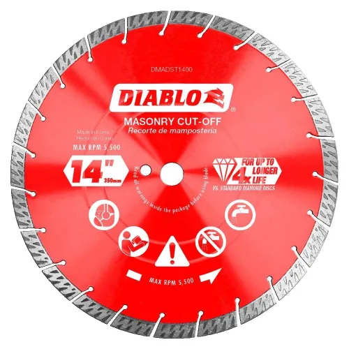 Vista 9 de Disco de corte turbo segmentado de diamante Diablo para hormigón, ladrillo y bloque - 4" de diámetro, kerf de 2.4mm, 15250 RPM máx. - DMADST0400