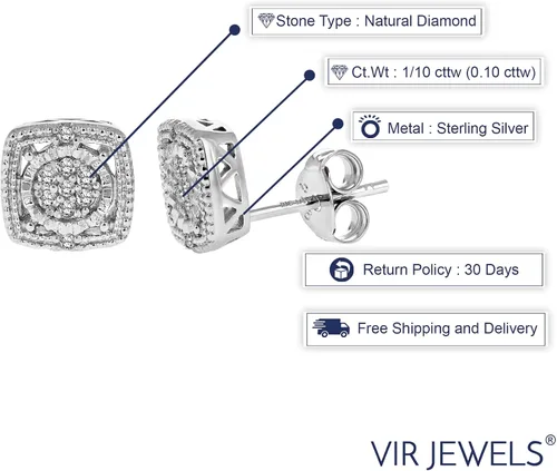 Vista 4 de Pendientes de diamantes de 110 quilates en plata de ley 925 con forma cuadrada