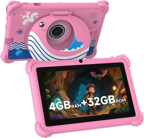 Vista 8 de Tablet infantil de 7 pulgadas para niños pequeños, Android 12, 4 GB de RAM, 32 GB de ROM, WiFi, Bluetooth, pantalla IPS de protección ocular segura