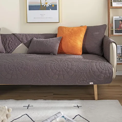 Vista 4 de Funda acolchada de algodón para sofá modular, diseño bohemio con círculo, bordado, color sólido, antideslizante, protector de muebles para perros